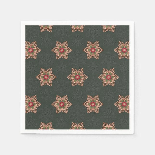 Serviette En Papier Vintage Vert Noël Holly Celtic Star Motif (Devant)