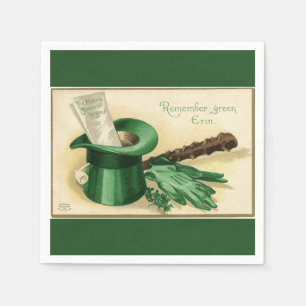 Serviette En Papier Vintage Vert Top Chapeau Gants Pipe Shamrock Papie