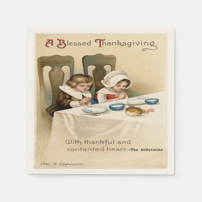 Serviette En Papier Vintage Victorien Thanksgiving Personnalisé (Devant)