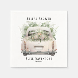 Serviette En Papier Vintage Voiture Blush Pink Sage Florals Fête des m