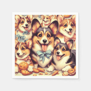 Serviette En Papier Vintage Welsh Corgi Cardigan sans couture