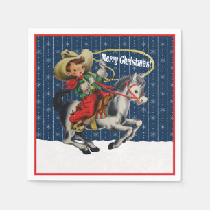 Serviette En Papier Vintage Western Cowboy Kid Horse corde Noël