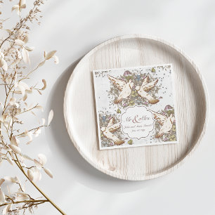 Serviette En Papier Vintage White Doves Mariage Motif Napkins