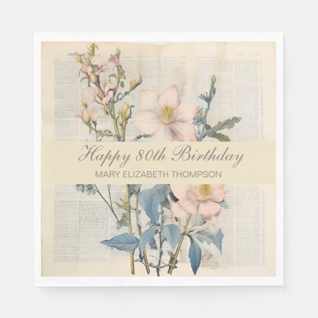Serviette En Papier Vintaqe Fleur sauvage 80e anniversaire (Devant)