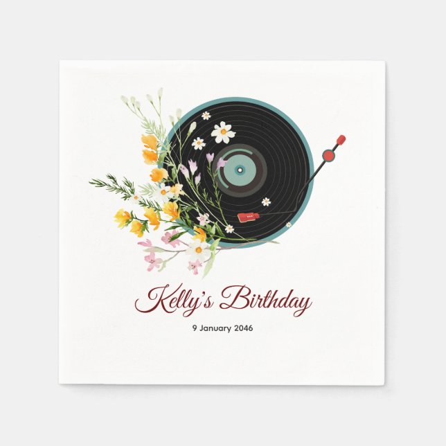 Serviette En Papier Vinyl Record, floral, Oldies Rustique, musique fém (Devant)
