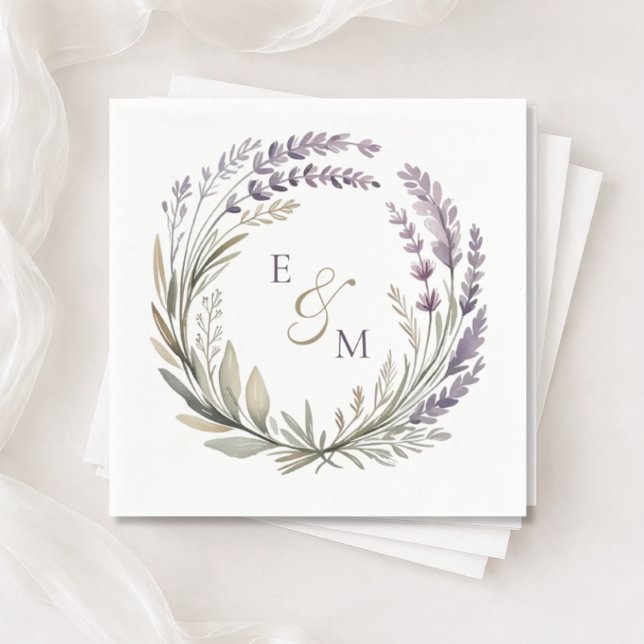 Serviette En Papier Violet and Sage Floral Wreath Wedding Napkin (Créateur téléchargé)