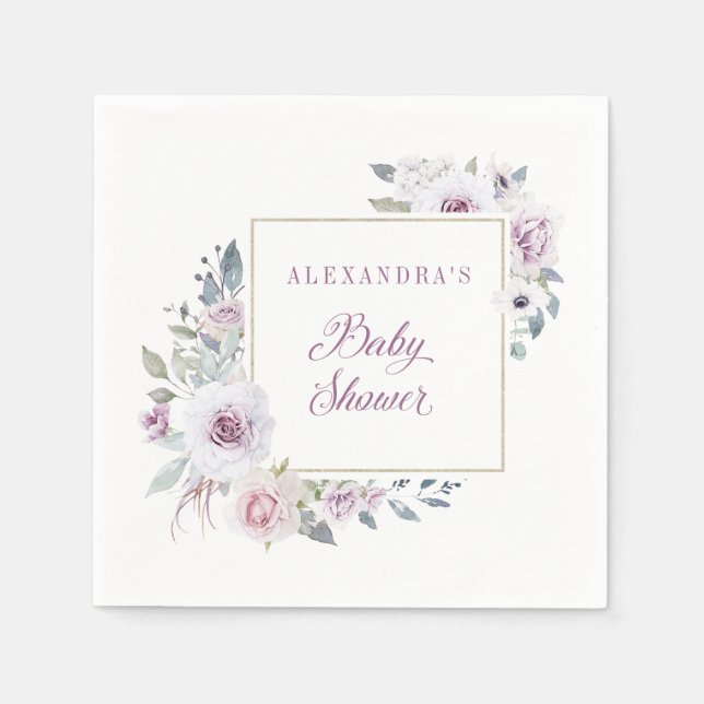 Serviette En Papier Violet | Baby shower floral (Devant)