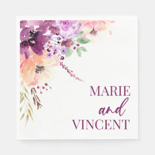 Serviette En Papier Violet de automne Magenta violet fleurs Mariage