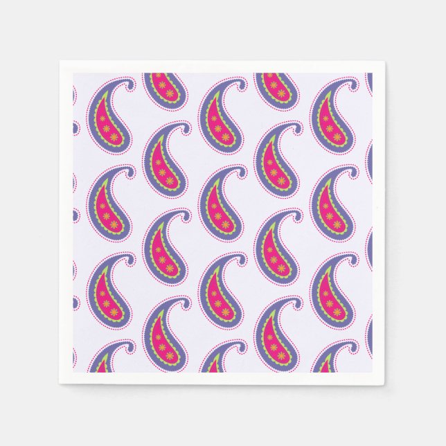 Serviette En Papier Violet et rose paisley (Devant)