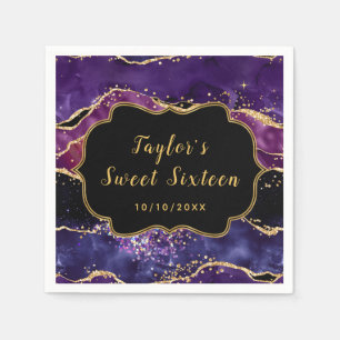 Serviette En Papier Violet foncé et paillettes dorées Agate Sweet Sixt