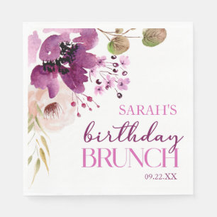 Serviette En Papier Violet Magenta Purple Floral Anniversaire Brunch