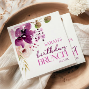 Serviette En Papier Violet Magenta Purple Floral Anniversaire Brunch