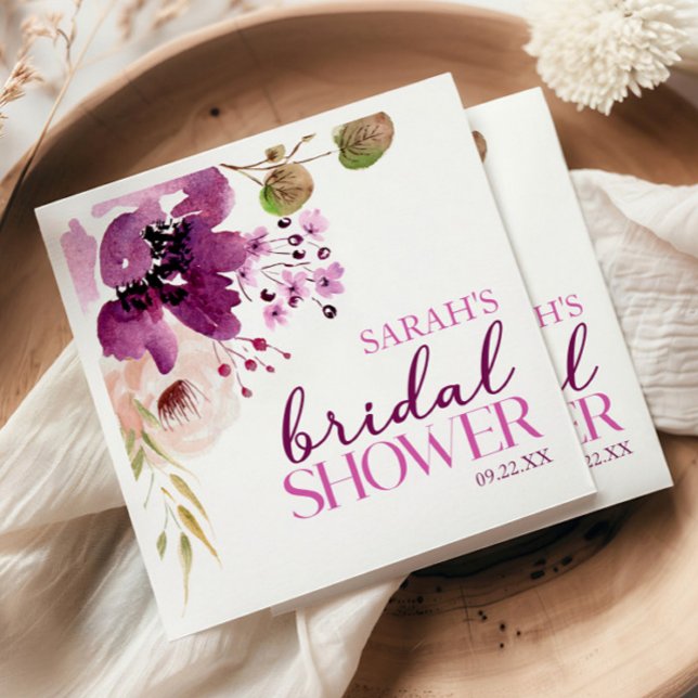 Serviette En Papier Violet Magenta Violet Fleurs Mariage (Créateur téléchargé)
