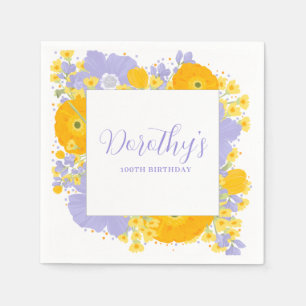 Serviette En Papier Violet Orange Jaune Fleurs sauvages 100e anniversa