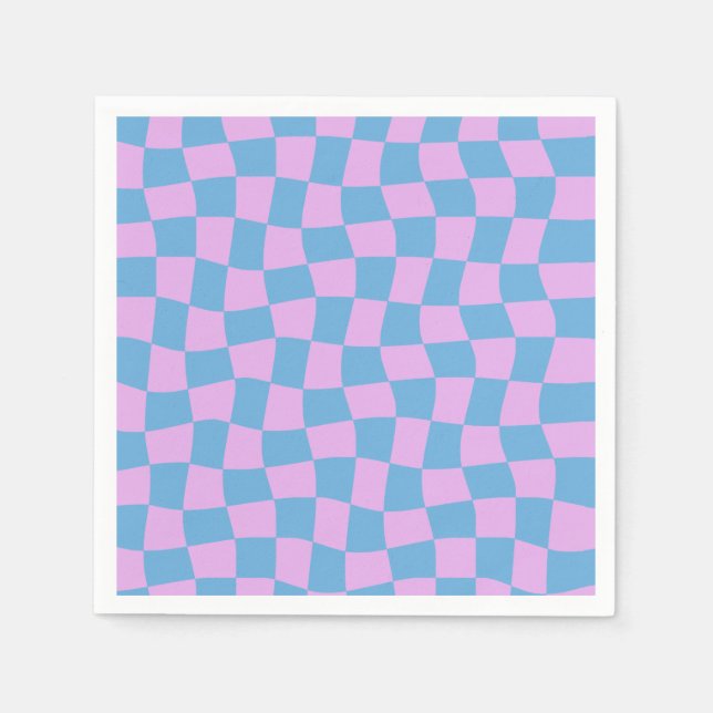 Serviette En Papier Violet Pervenche Abstrait Damier Bleu Rétro (Devant)