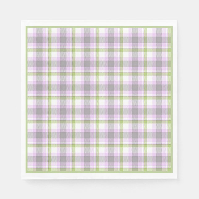 Serviette En Papier Violet rose pourpre citron vert blanc Tartan plaid (Devant)