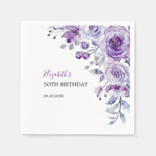 Serviette En Papier Violet Rose verdure Floral Anniversaire