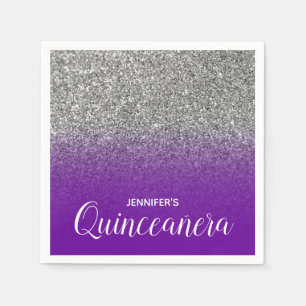 Serviette En Papier Violet Violet et Paillettes Argent Ombré Quinceane