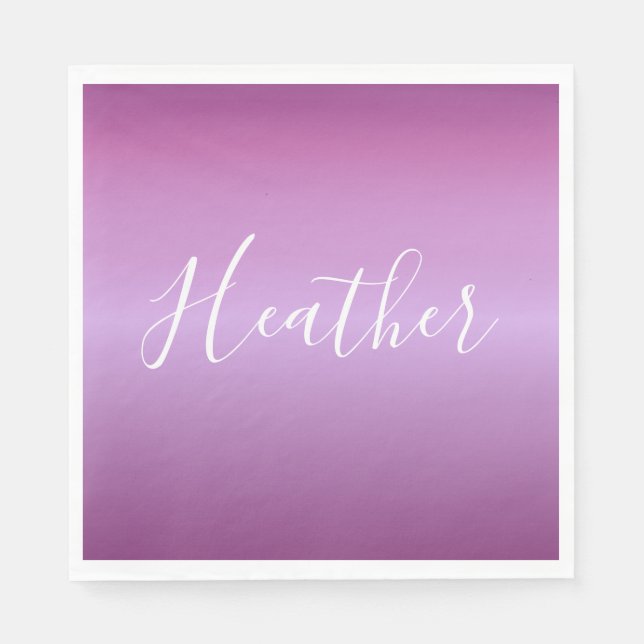 Serviette En Papier Violet violet et script blanc personnalisé (Devant)