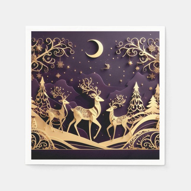 Serviette En Papier Violet Winter Whimsy – Moonlit Deer Christmas (Devant)