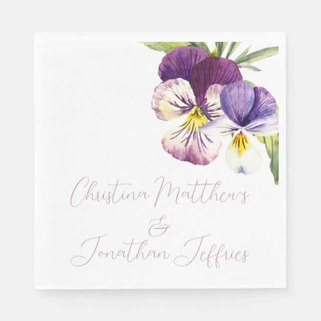 Serviette En Papier Violettes d'aquarelle romantique (Devant)