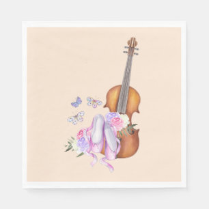 Serviette En Papier Violon, Chaussures de Ballet, Fleurs et Papillons
