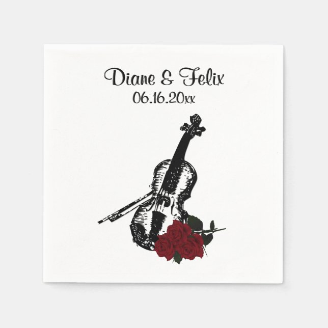 Serviette En Papier Violon et Mariage de musique Rose (Devant)