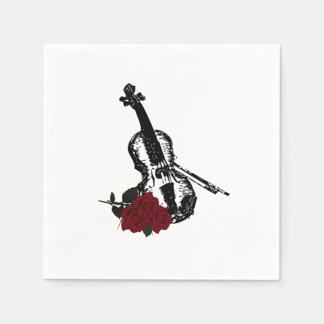 Serviette En Papier Violon et Rose (Devant)