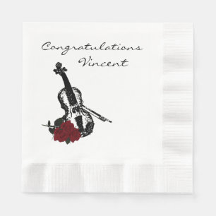 Serviette En Papier Violon et Rose Félicitations
