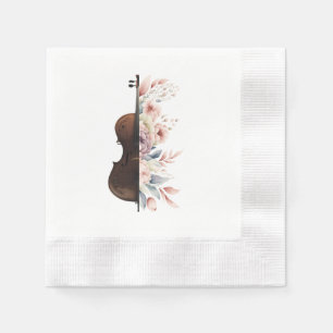 Serviette En Papier Violon parmi les fleurs. Bouquet de fleurs.