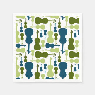 Serviette En Papier Violons - Motif bleu et vert