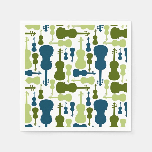 Serviette En Papier Violons - Motif bleu et vert (Devant)