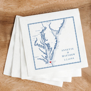 Serviette En Papier Virginia Beach VA Elegant Marine Blue Map Mariage