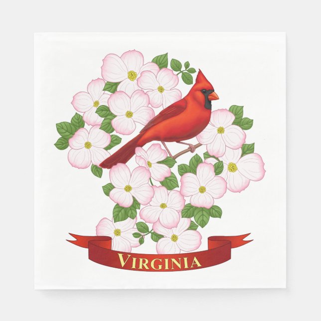 Serviette En Papier Virginie State Cardinal Bird and Dogwood Flower (Devant)