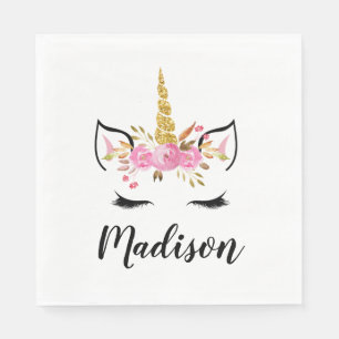 Serviette En Papier Visage de Licorne Avec Cils Nom Personnalisé