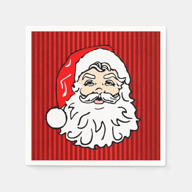 Serviette En Papier Visage de Père Noël Rétro Rouge (Devant)