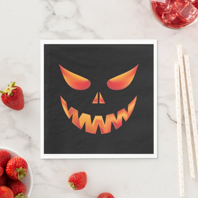Serviette En Papier Visage du Citrouille brûlant d'Halloween (En situation)