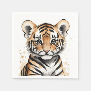 Serviette En Papier Visage minimaliste de tigre de bébé en encre et aq