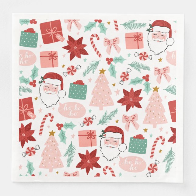 Serviette En Papier Visage Père Noël joyeux | Repas de Noël (Devant)