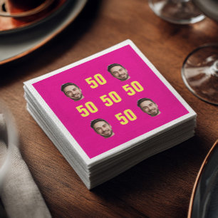 Serviette En Papier Visage Personnalisé 50e Anniversaire Photo Amusant