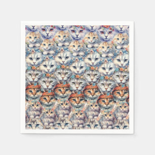 Serviette En Papier Visages de chat Motif Hexagone