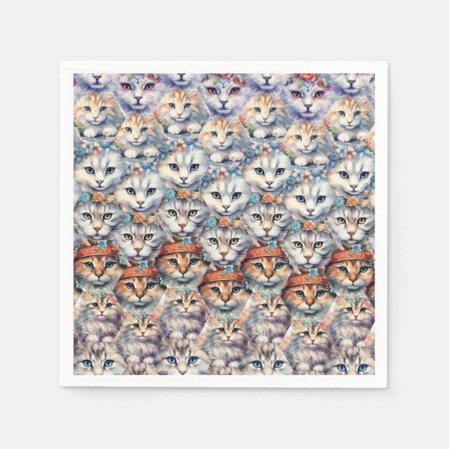 Serviette En Papier Visages de chat Motif Hexagone (Devant)