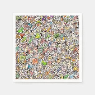 Serviette En Papier Visages de dessin animé étranges crayon de couleur