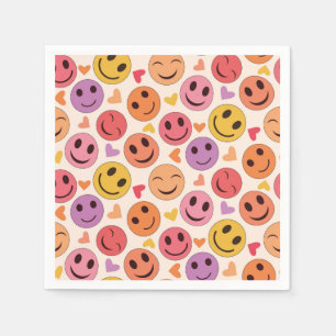 Serviette En Papier Visages souriants et heureux colorés avec des cœur