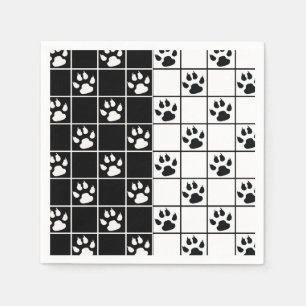 Serviette En Papier Vitre blanche noire Cute Paw Plaid