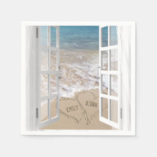 Serviette En Papier Vitrine de mariage de plage avec coeur