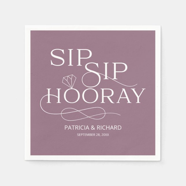 Serviette En Papier Vive Vive Hourra Fête de Fiançailles Violet (Devant)