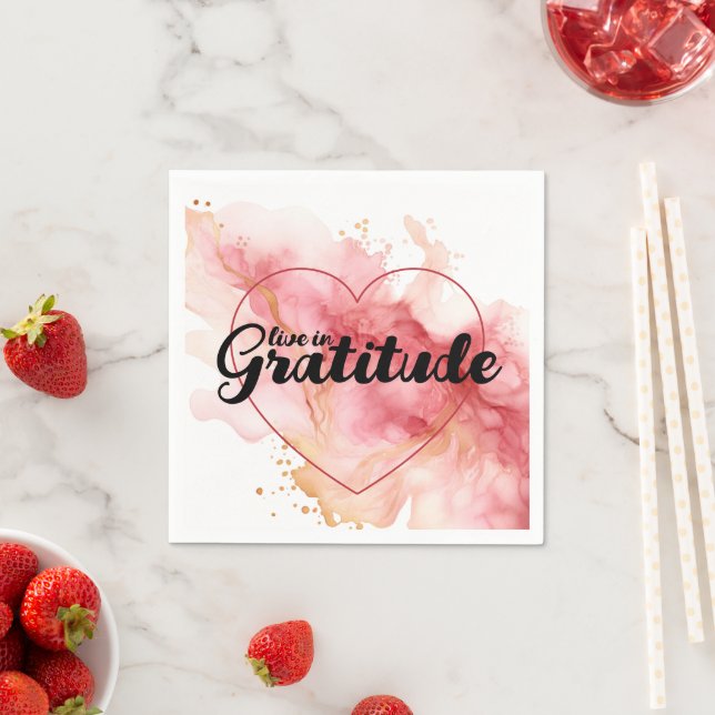 Serviette En Papier Vivez dans l'encre rose de gratitude  (En situation)