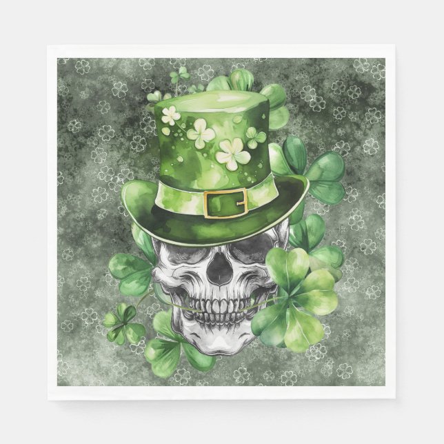 Serviette En Papier Vivid Skull with Green Hat Illustration (Devant)