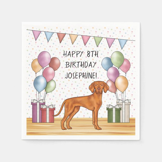 Serviette En Papier Vizsla hongroise coloré Pastel Joyeux Anniversaire (Devant)